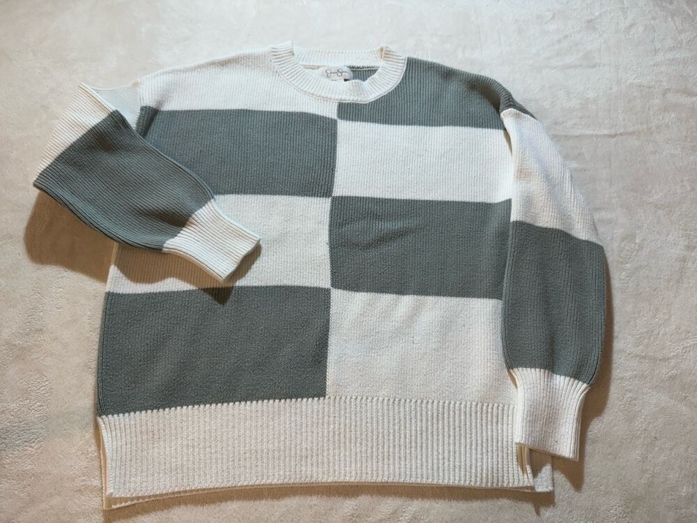 Jessica Simpson Women's X-small Cropped Sweater Off White/green Color Block